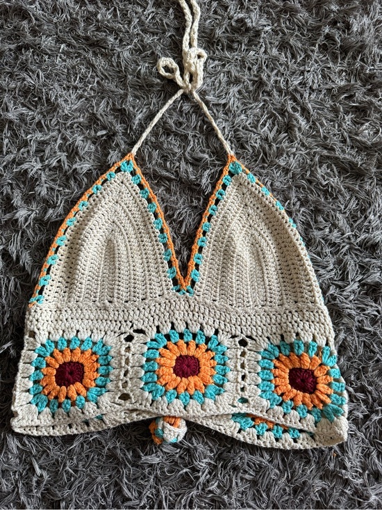 Altar'd State Tops - Altar'd State Cropped Crochet Halter Top Size S/M Festival Hippie Retro